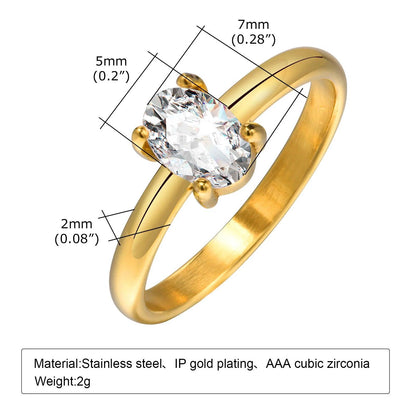 Vnox Exquisite Sparkling Cubic Zircon Engagement Rings for Women, Gold Color Stainless Steel Wedding Band Finger Gift Jewelry - petguardiansupplies