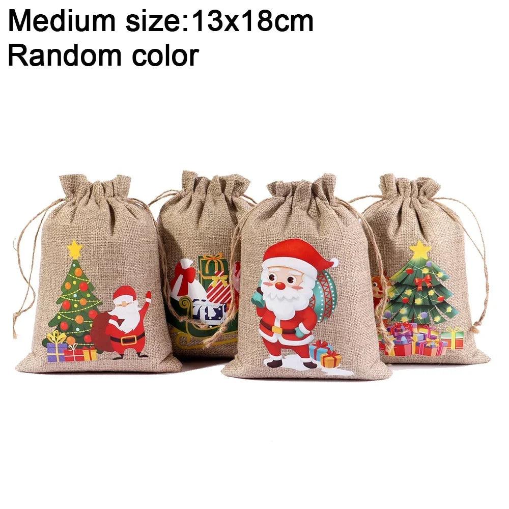 1/10PCS Christmas Linen Drawstring Bags Candy Biscuits Pouchs Burlap Bracelet Jewelry Storage Bags Xmas Kids Gift Packaging Bags - petguardiansupplies