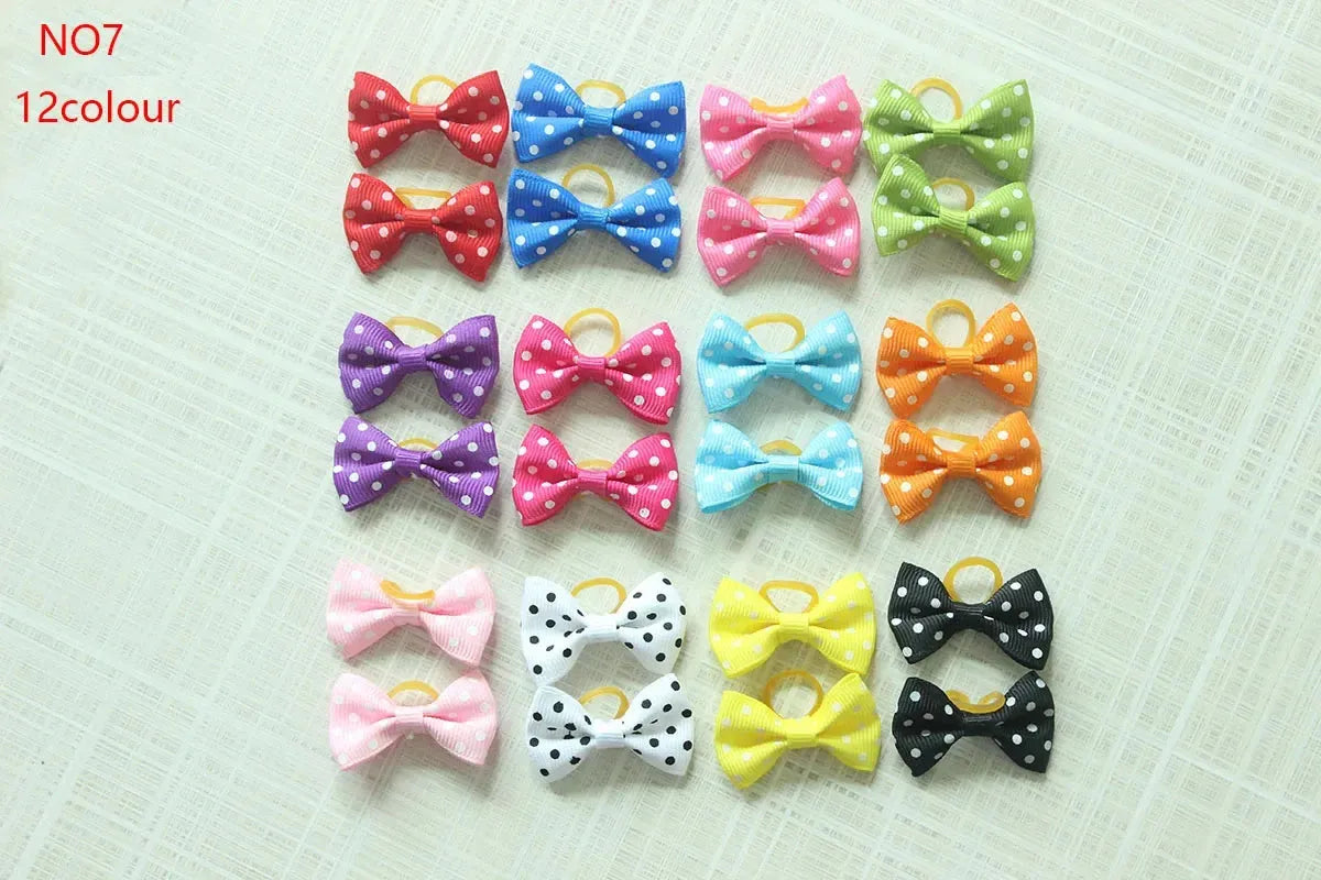 20 Pcs Dog Bows Pet Dog Grooming Accessories Products Handmade Christmas Small Dog Hair Bows Rubber Band Cat Hair Clips Boutique - petguardiansupplies