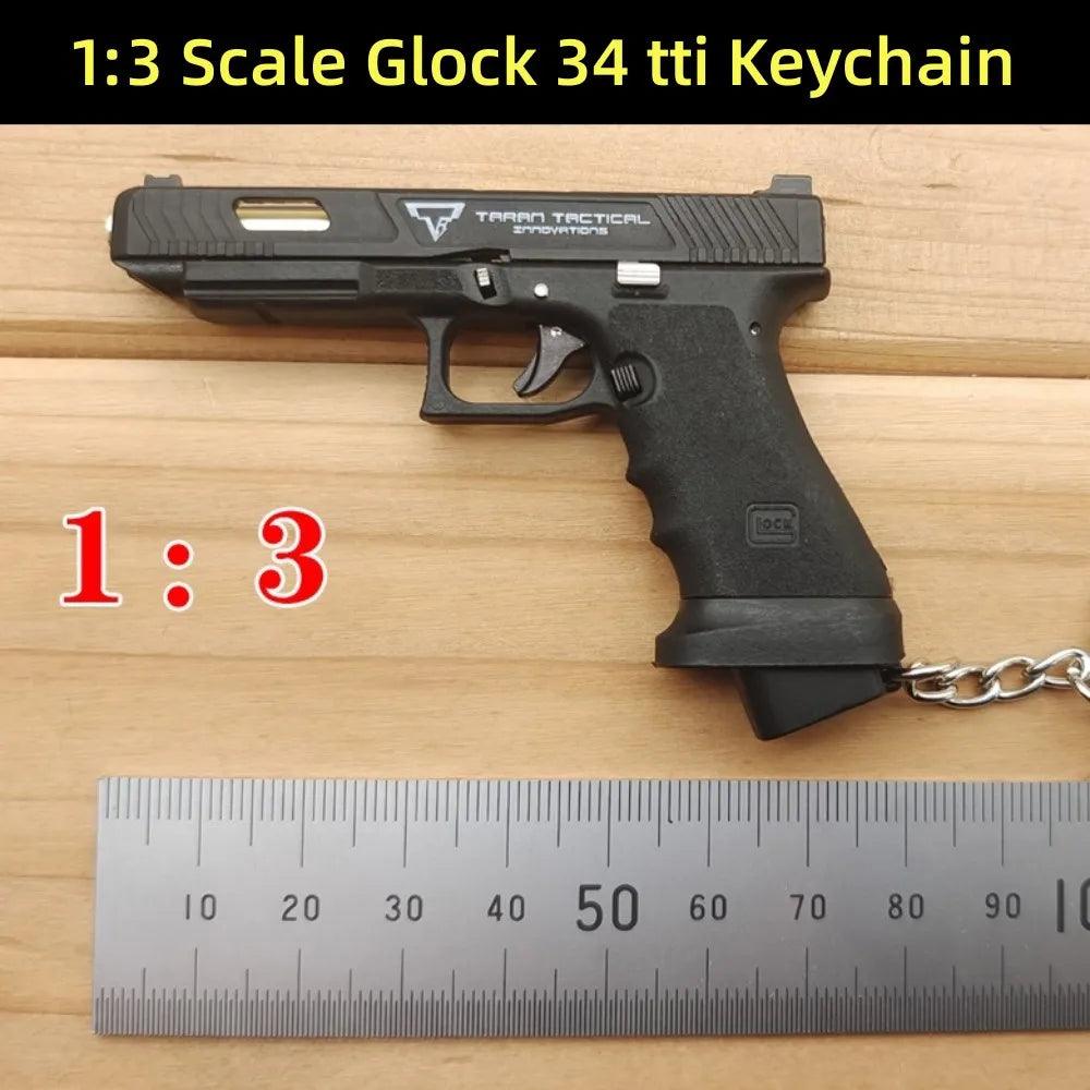 2023 New 1:3 Scale Glock 34 TTI Taran Tactical Alloy Mini Pistol Keychain Toy Shell Ejection Free Assembly Mini Gun Fidget Toy - petguardiansupplies