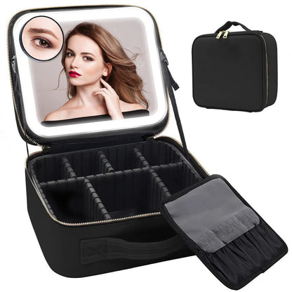 Makeup Bag With LED Mirror Vanity Case Beauty Box Make Up Travel Cosmetic Bag~UK - petguardiansupplies