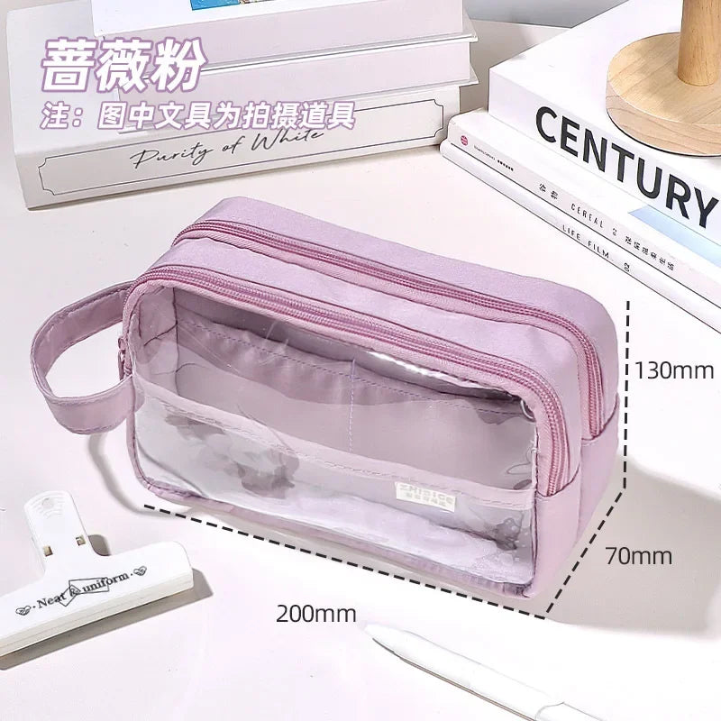 Simplicity Pencil Case for Kid Fashion Korean Solid Color Pencil Pouch Transparent Large Capacity Stationery Bag School Supplies - petguardiansupplies