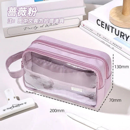 Simplicity Pencil Case for Kid Fashion Korean Solid Color Pencil Pouch Transparent Large Capacity Stationery Bag School Supplies - petguardiansupplies