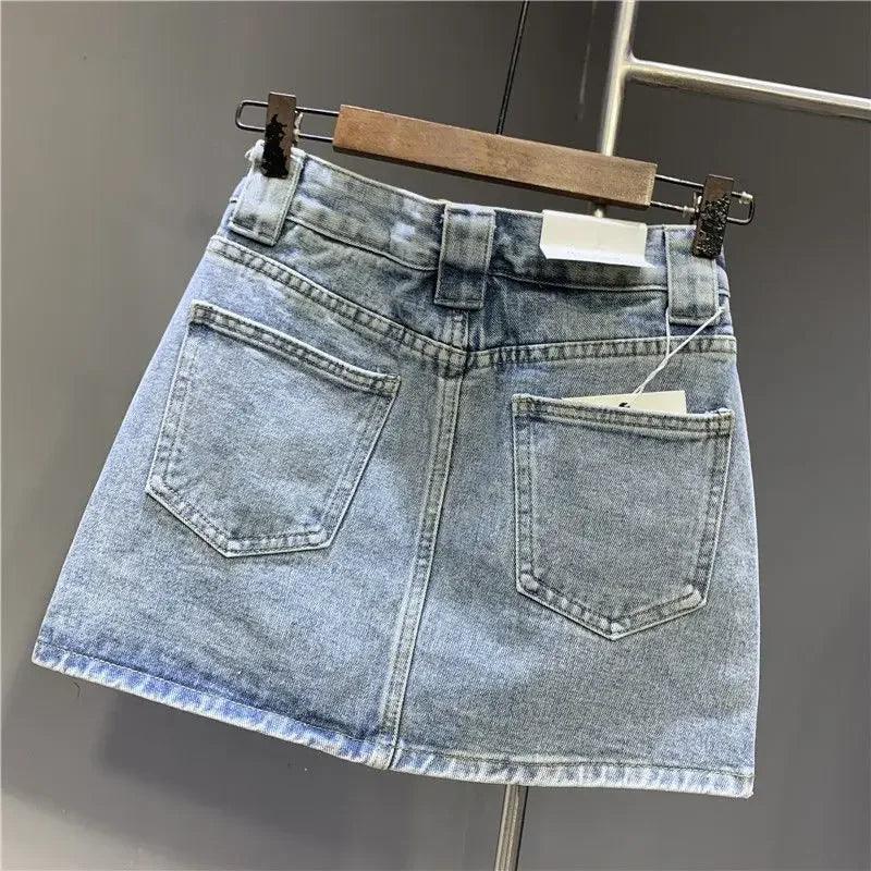 Fashionable Simple Tailored Denim Mini Skirt For Women 2024 Summer New Style Exposure Proof Long Leg Shaping A- line Design - petguardiansupplies