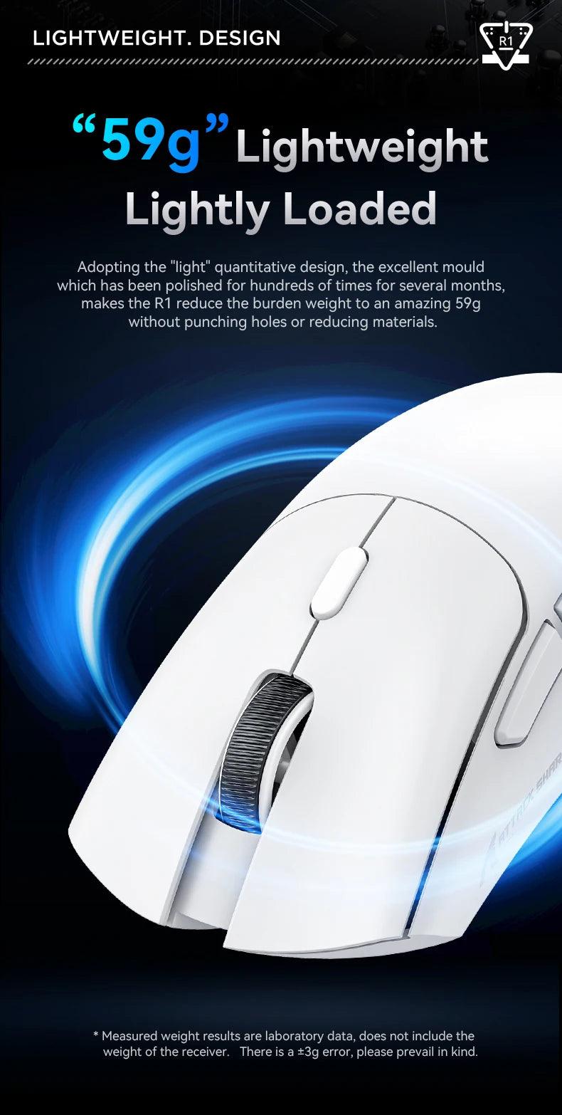 Attack Shark R1 Tri-Mode 2.4g-BT-Wired, PAW3311 18000DPI, 59g Lightweight Gaming Mouse - petguardiansupplies