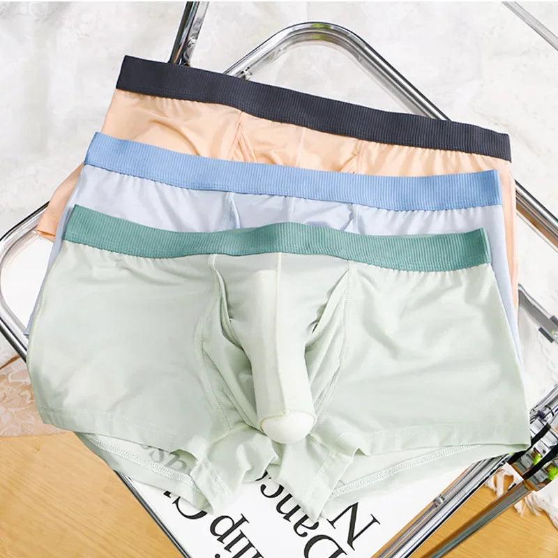 Ice Silk Panties Men Open Penis Sleeve Boxer Trunks Sexy Man Scrotal Separation Underwear See Through Knickers Soft Boxer Briefs - petguardiansupplies