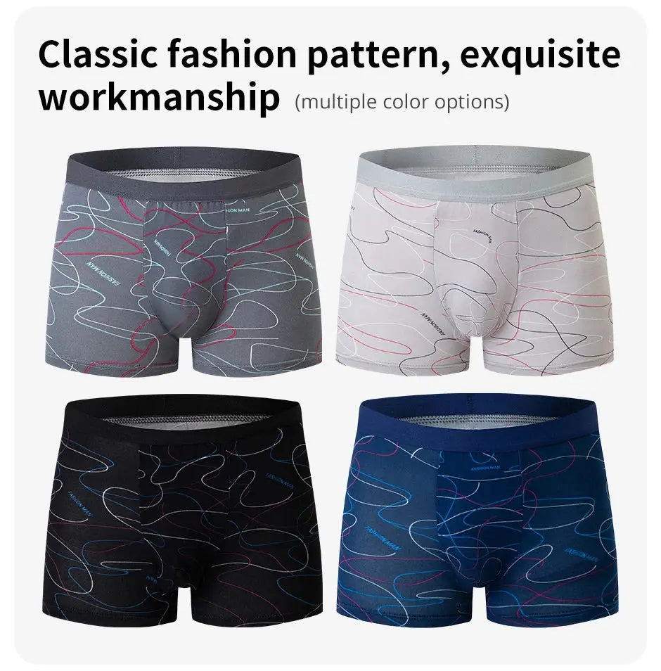 4 Pack Europe and America Size MEN'S FASHION Sexy Boxer Underwear Antibacterial Breathable plus Size Fat MEN'S Shorts Underwear - petguardiansupplies