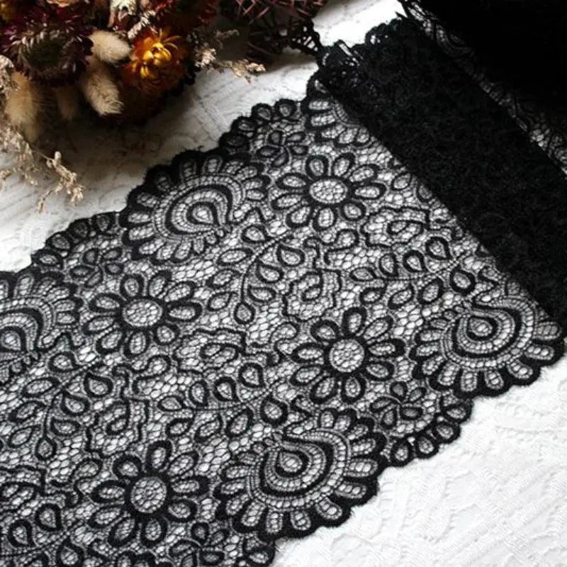 New Arrival 3Yards 22cm Black White Lace Fabric DIY Crafts Sewing Suppies Decoration Accessories For Garments Elastic Lace Trim - petguardiansupplies