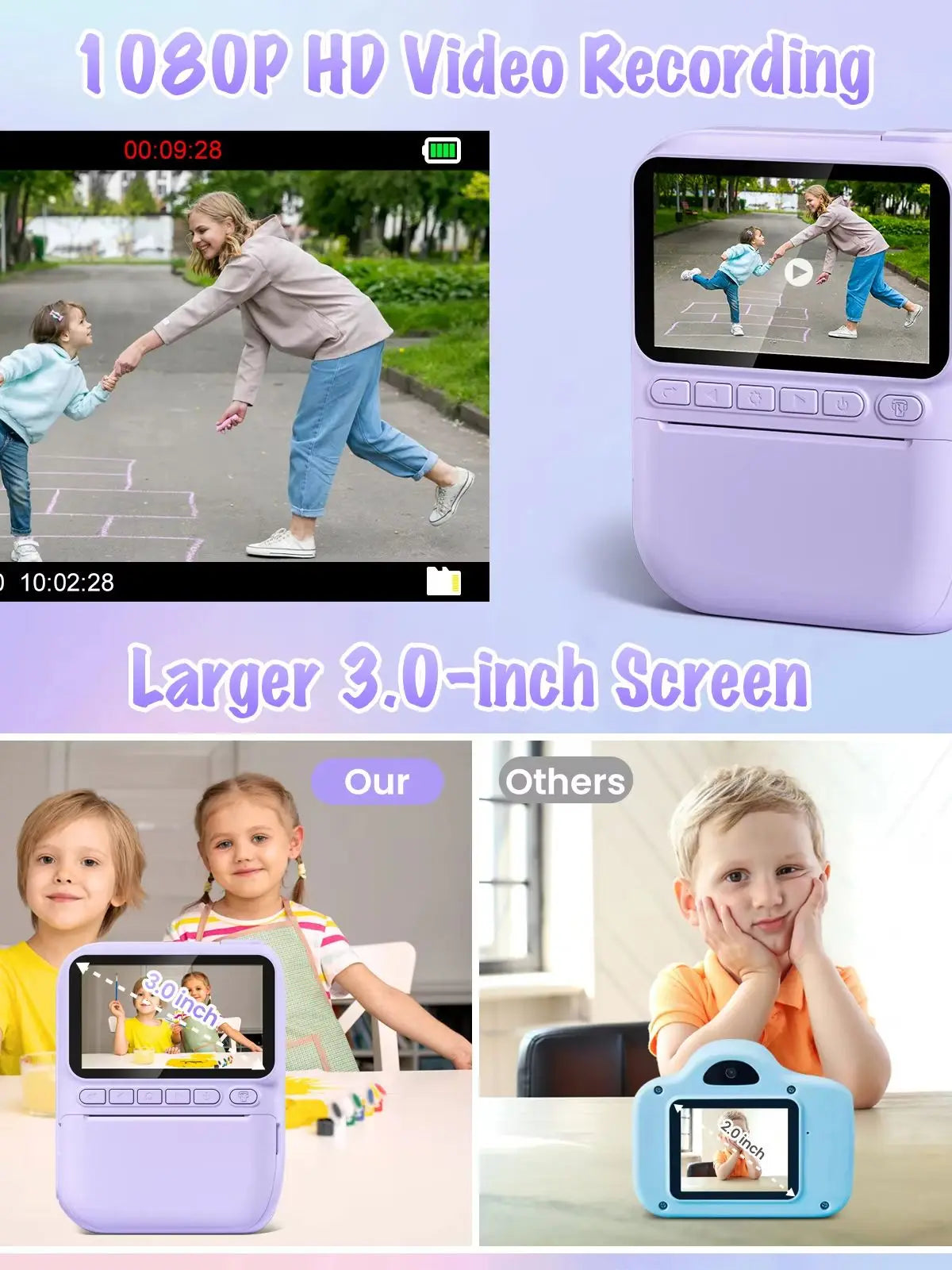 Kids Digital Camera 3.0" Portable Instant Print Camera 32MP HD 1080P Camera Toy Gift For 6-12 Year With 3 Rolls Printer Paper - petguardiansupplies