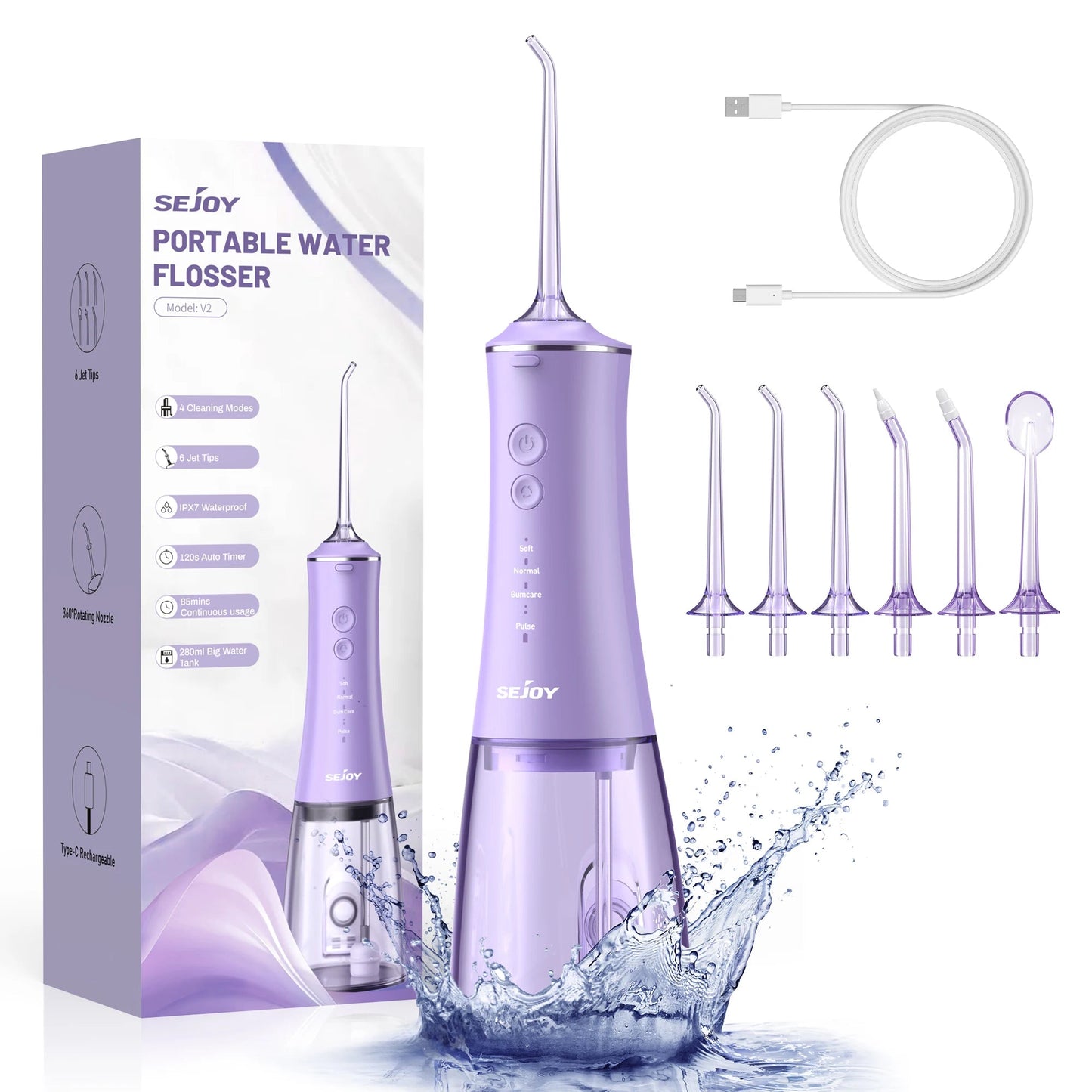 Sejoy Dental Oral Irrigator Water Flosser Thread Teeth Pick Mouth Washing Machine 4 Nozzels 4 Modes Magnetic Rechargeable - petguardiansupplies