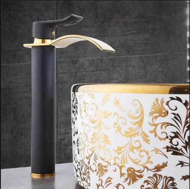 Basin Faucet Gold and white Waterfall Faucet Brass Bathroom Faucet Bathroom Basin Faucet Mixer Tap Hot and Cold Sink faucet - petguardiansupplies