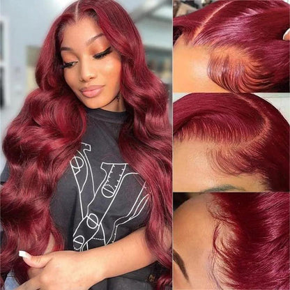 99J Burgundy Lace Front Human Hair Wig Body Wave Red Colored Wigs Brazilian 13x4 Lace Frontal Wigs On Sale Clearance For Women - petguardiansupplies