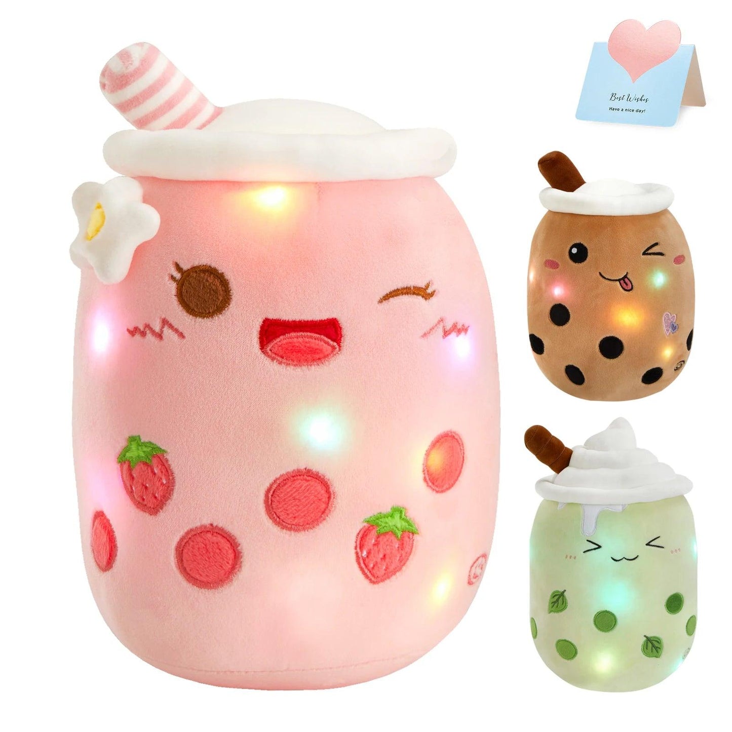 26-38cm LED Light Milk Tea Doll Plush Toy Green Pink Soft Cute Throw Pillows Strawberry Stuffed Animals for Girls Birthday Gift - petguardiansupplies