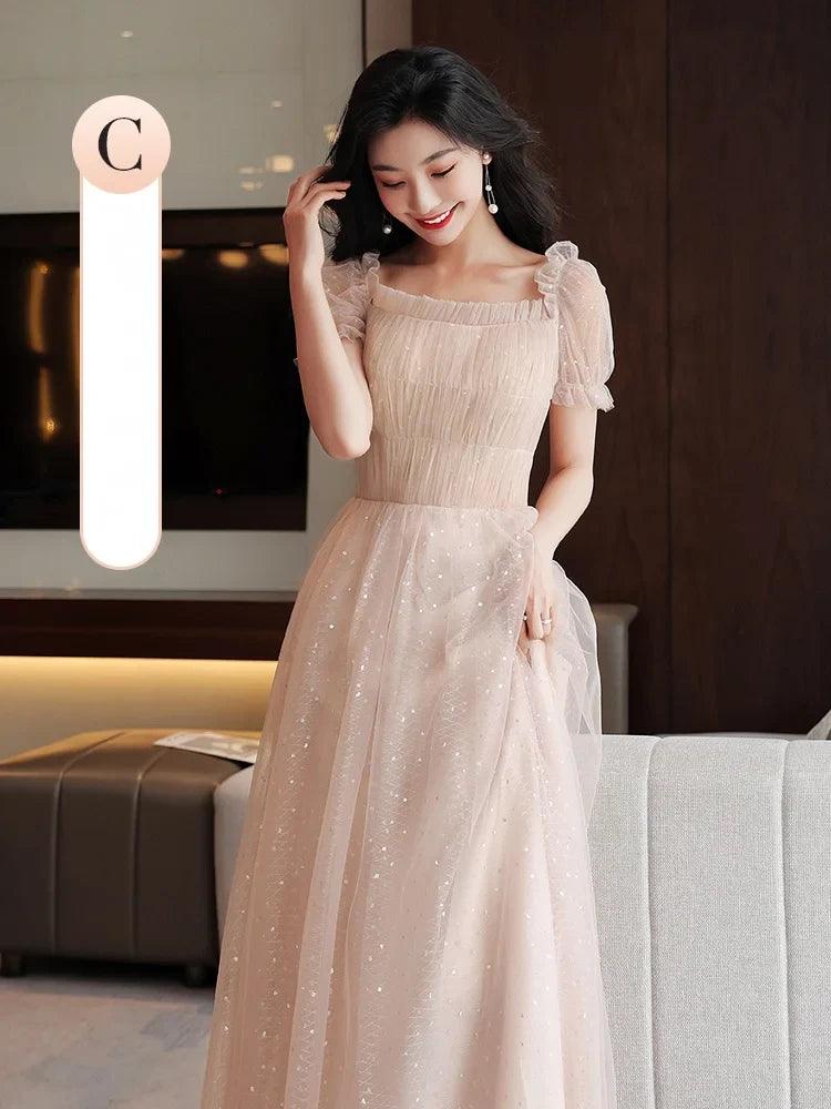 Pink Bridesmaid Dress 2024 New Summer Fairy Slimming High Sense Sisters up Temperament Evening dress Women - petguardiansupplies