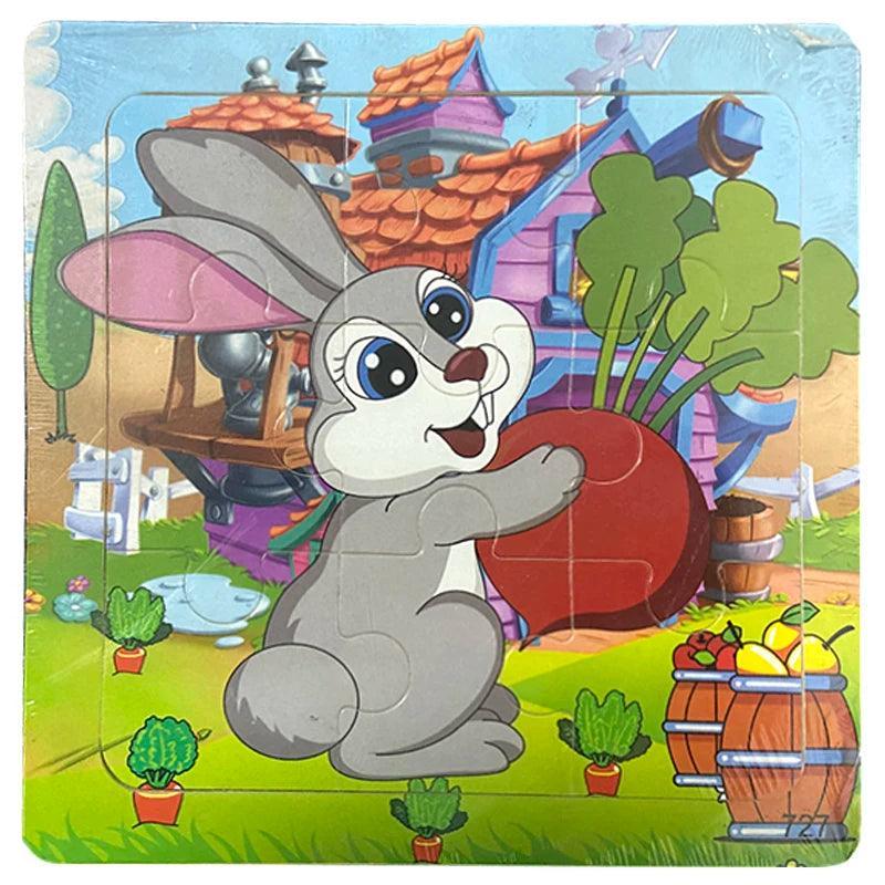 9pcs Kids Wooden Animal Puzzle Cute Cartoon Animal Puzzle Toys Early Educational Montessori Toys for Children - petguardiansupplies