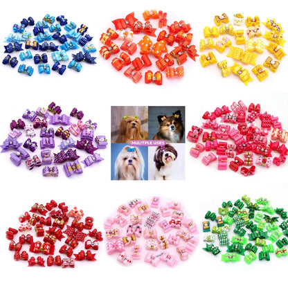 20pcs Pet Dog Cute Hair Bows with Rhinestone&Flowers Ribbon Bows Dog Hair Accessory Dog Groomining Pet Supplies - petguardiansupplies