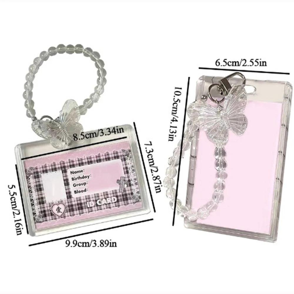 Clear Crystal Butterfly Keychain Acrylic Access Credit ID Bank 3 Inch Photo Card Holder Bag Pendant Fashion Protective Case - petguardiansupplies