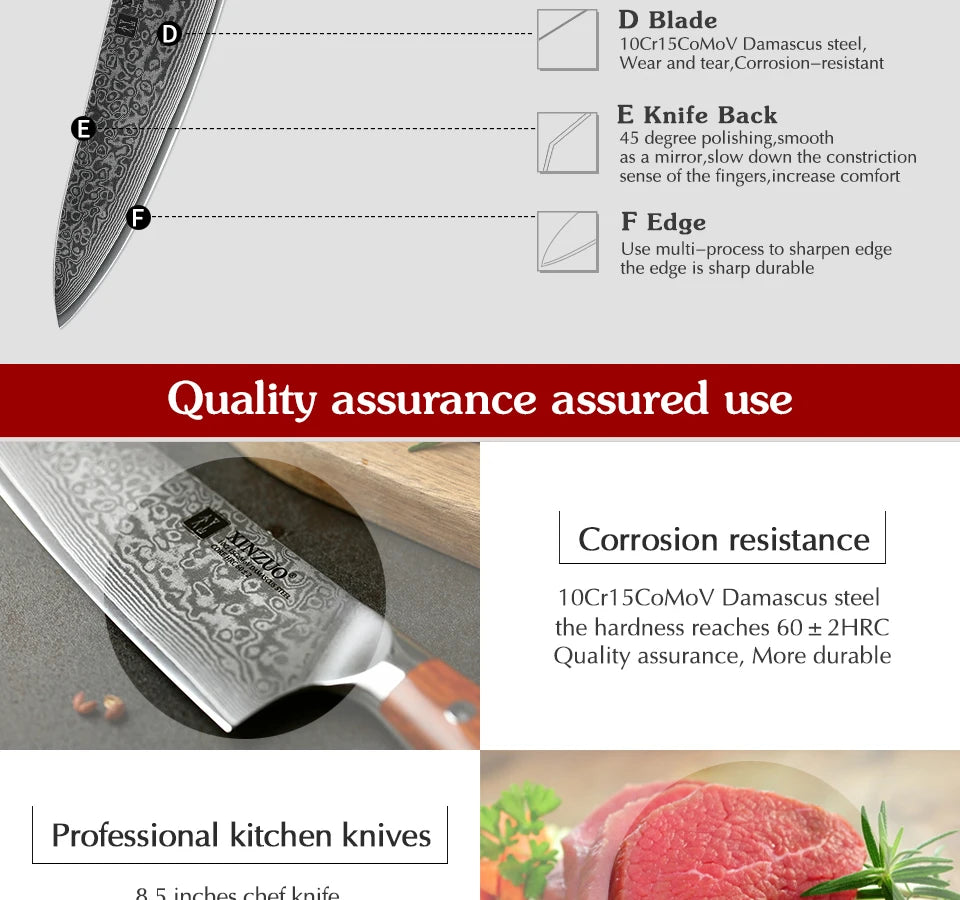 XINZUO 8.5 Inch Chef Knives High Carbon Chinese VG10 67 Layer Damascus Kitchen Knife Stainless Steel Gyuto Knife Rosewood Handle - petguardiansupplies