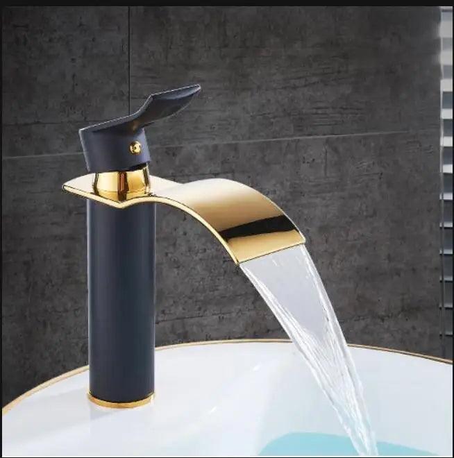 Basin Faucet Gold and white Waterfall Faucet Brass Bathroom Faucet Bathroom Basin Faucet Mixer Tap Hot and Cold Sink faucet - petguardiansupplies