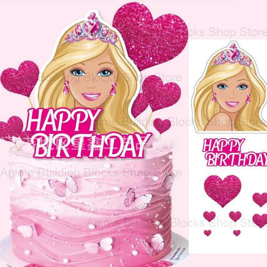 Barbie Cake Topper Themed Children's Birthday Decoration Party Supplies Cake Insert Plug-ins Flag Card Set Kids Gifts - petguardiansupplies