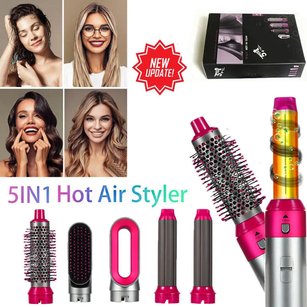 5 In 1 Hair Dryer Brush Hot Comb Air Volumizer Curler Straightener - petguardiansupplies