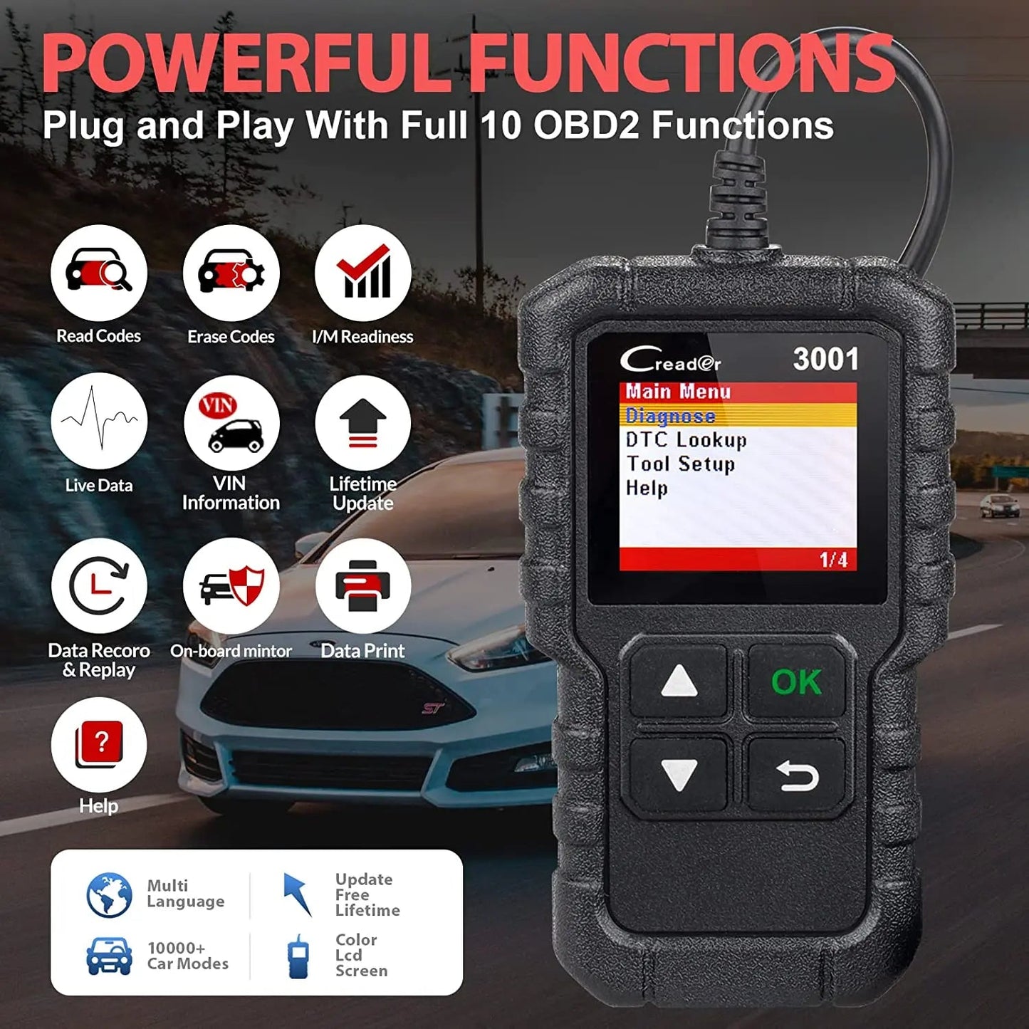 Launch X431 CR3001 Support Full OBDII/EOBD function Creader 3001 diagnostic tool Multilingual code reader scanner PK CR319 OM123 - petguardiansupplies