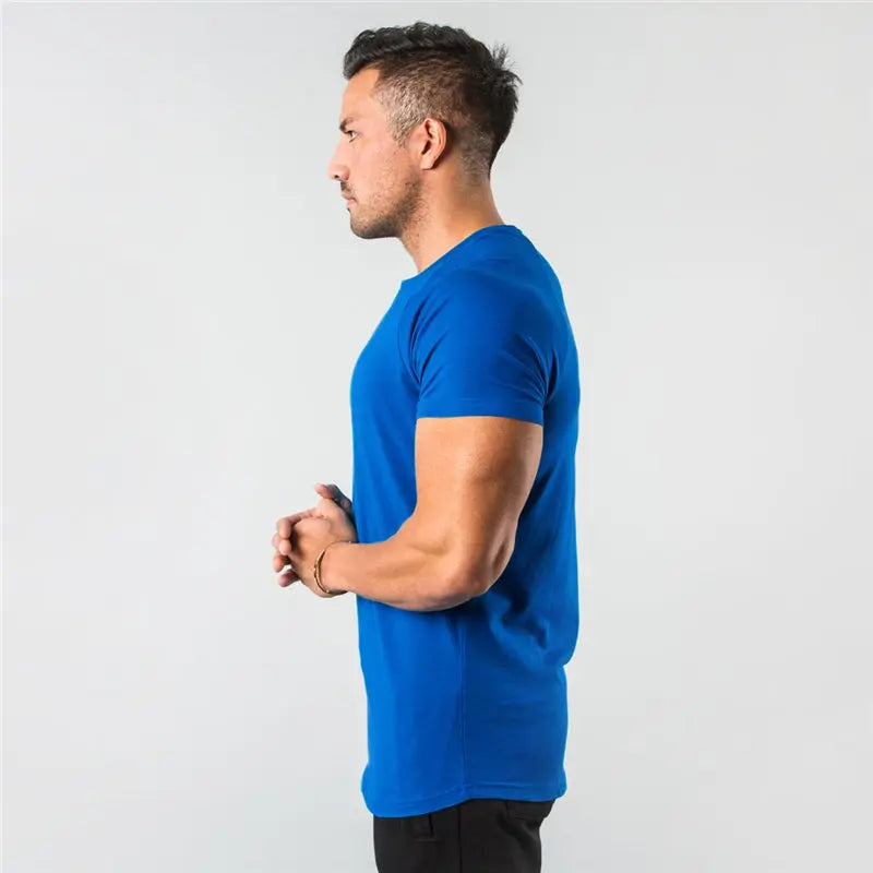 New Fashion Plain Tops Tees Fitness Mens T Shirt Short Sleeve Muscle Joggers Bodybuilding Tshirt Male Gym Clothes Slim Fit Shirt - petguardiansupplies