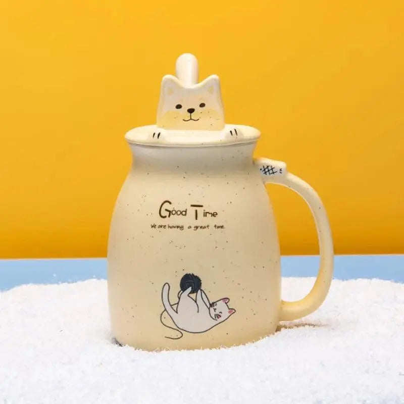 Creative color cat heat-resistant Mug cartoon with lid 450ml cup kitten coffee ceramic mugs children cup office Drinkware gift - petguardiansupplies