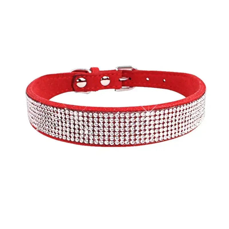 Suede Fiber Crystal Dog Collar Comfortable Glitter Rhinestone Dog Collars Zinc Alloy Buckle Collar for Small Dogs Cats XXS-L - petguardiansupplies