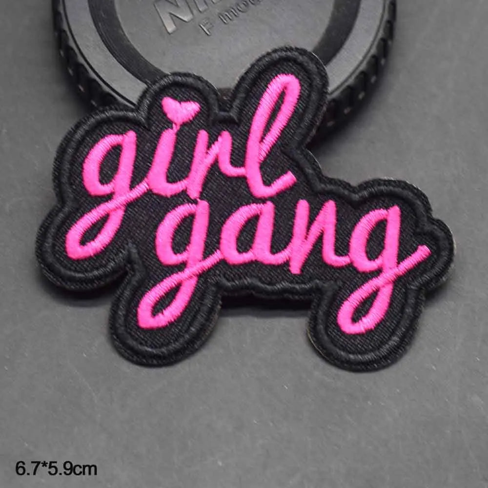 Pink Girl Gang Girlgang Letters Words Embroidery Punk Clothes Patch For Clothing Skirts Jeans Ironing Iron On Patch Applique - petguardiansupplies