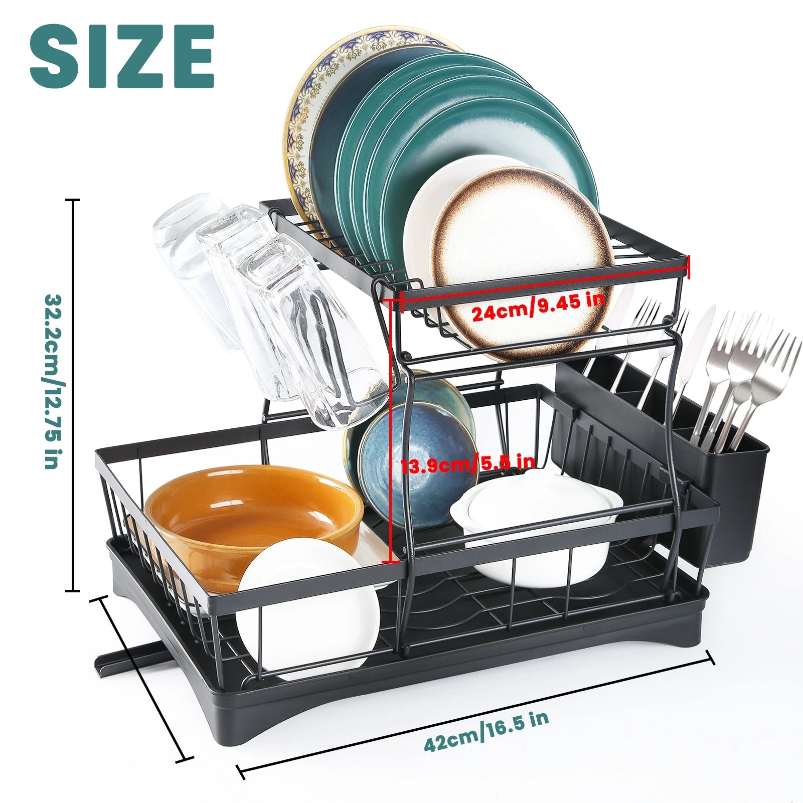 Large 2-tier dish drying rack for kitchen countertops, removable large-capacity dish draining rack - petguardiansupplies