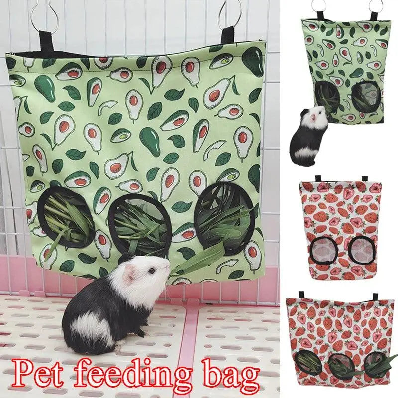 Hanging 3 Holes Hay Feeding Bag for Bunny Guinea Pigs Small Animal Feeder Rabbit Food Dispensers Bag Rack Cage Accessories - petguardiansupplies