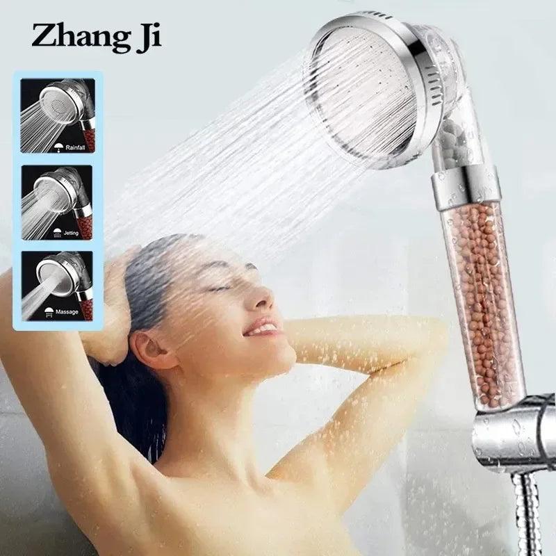 ZhangJi 3 Modes Bath Shower Adjustable Jetting Shower Head High Pressure Saving Water Bathroom Anion Filter Shower SPA Nozzle - petguardiansupplies