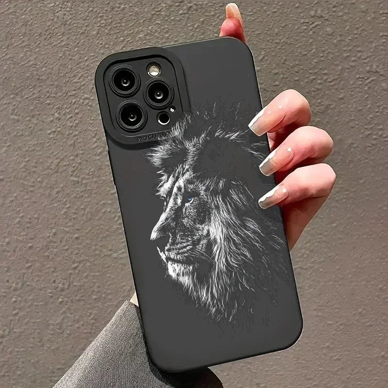 Lion Pattern Phone Case For iPhone - Shockproof Matte Soft Silicone Phone Cover - petguardiansupplies