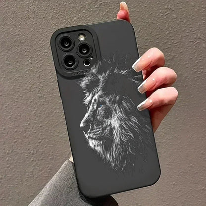 Lion Pattern Phone Case For iPhone - Shockproof Matte Soft Silicone Phone Cover - petguardiansupplies