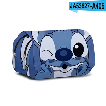 BANDAI Stitch Fully Printed Flap Pen Bag Stationery Box Cartoon Large Capacity Pencil Case Cute Anime Bags Student School Bag - petguardiansupplies