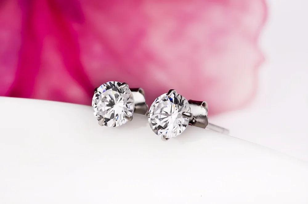 Crystal Zircon Real 925 Sterling Silver Earrings Channel Cubic Zirconia Silver Stud Earrings for Women Sterling Silver Jewelry - petguardiansupplies