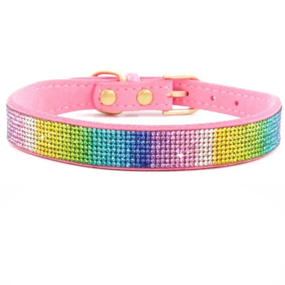 Suede Fiber Crystal Dog Collar Comfortable Glitter Rhinestone Dog Collars Zinc Alloy Buckle Collar for Small Dogs Cats XXS-L - petguardiansupplies