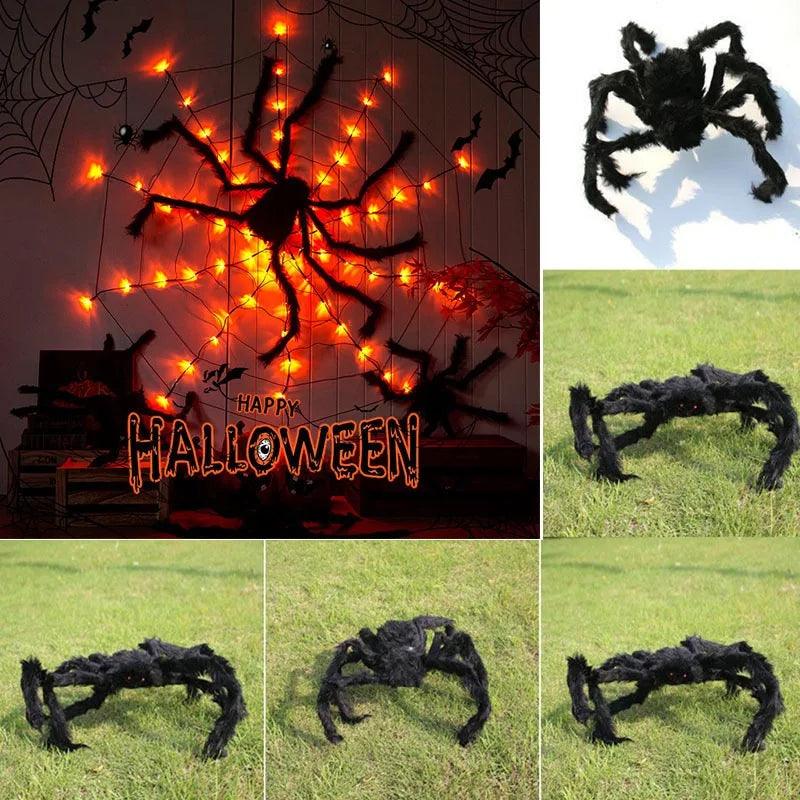 Black Spider Halloween Decoration Haunted House Prop Indoor Outdoor Giant Decor Vivid Scary Giant Black Spiders Huge Spider Web - petguardiansupplies