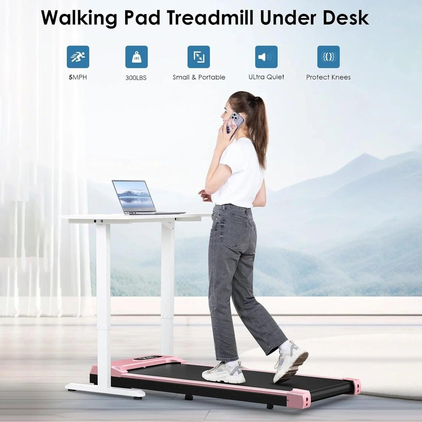 Bigzzia Walking Pad Under Desk Treadmill 5MPH Mini Portable Treadmill for Home Office Quiet & Lightweight Flat Treadmill pad - petguardiansupplies