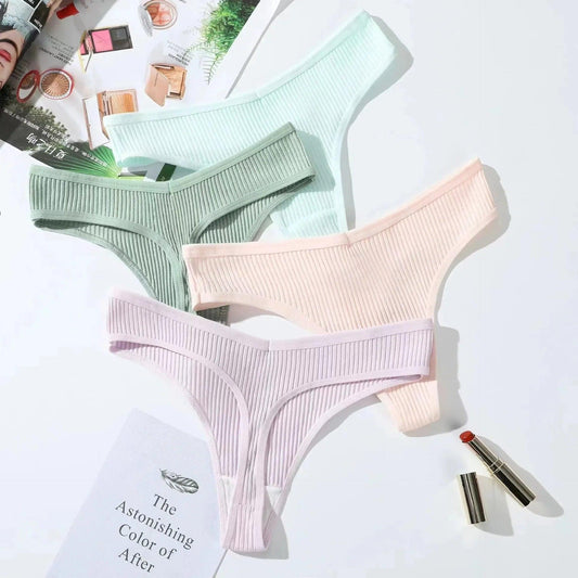 3PCS/Set Striped Women's Panties Breathable Underwear Cotton Female Thongs Sexy Lingerie Soft Cozy G-Strings Sports Tanges - petguardiansupplies