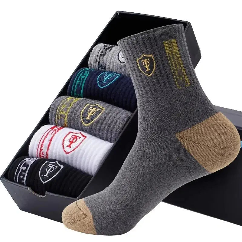 5Pairs Breathable Cotton Sports Stockings Men Bamboo Fiber Autumn and Winter Men Socks Sweat Absorption Deodorant Business Sox - petguardiansupplies