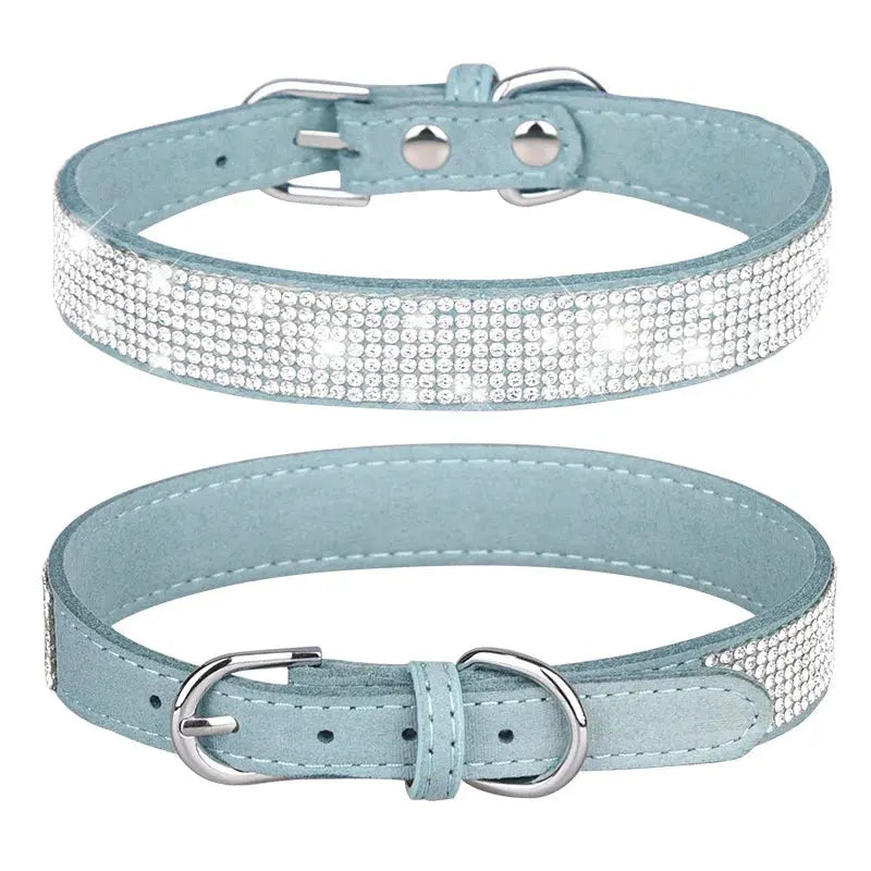 Suede Fiber Crystal Dog Collar Comfortable Glitter Rhinestone Dog Collars Zinc Alloy Buckle Collar for Small Dogs Cats XXS-L - petguardiansupplies