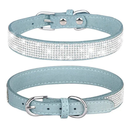 Suede Fiber Crystal Dog Collar Comfortable Glitter Rhinestone Dog Collars Zinc Alloy Buckle Collar for Small Dogs Cats XXS-L - petguardiansupplies