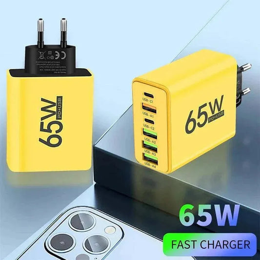 65W Fast Charging USB Type C Charger 6 Port EU US PD 3.0 Quick Charge Wall For Phone Adapter For iPhone 15 Xiaomi Huawei Samsung - petguardiansupplies