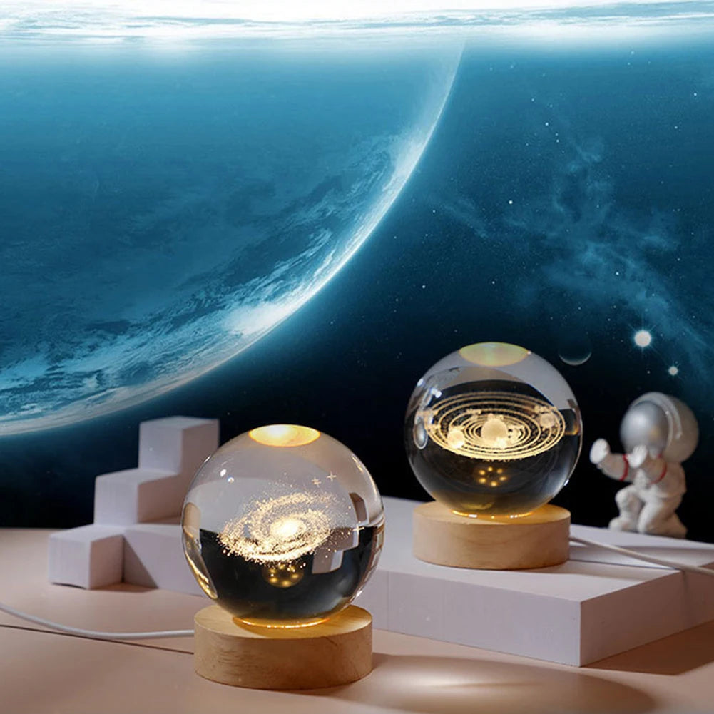 USB LED Night Light Galaxy Crystal Ball 3D Moon Planet Table Lamp Decor Bedroom Atmosphere Lamp for Birthday Kids Xmas Gifts - petguardiansupplies