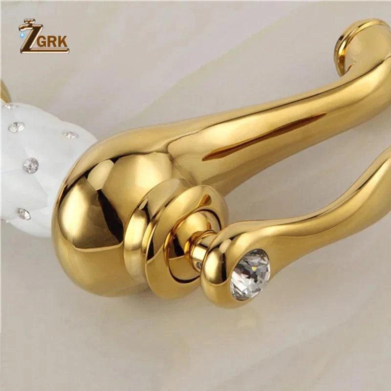 ZGRK Basin Faucets Diamond Gold Bathroom Faucet Single Handle Mixer Tap Hot and Cold Water Mixer Crane Bath Brass Mixer Tap - petguardiansupplies