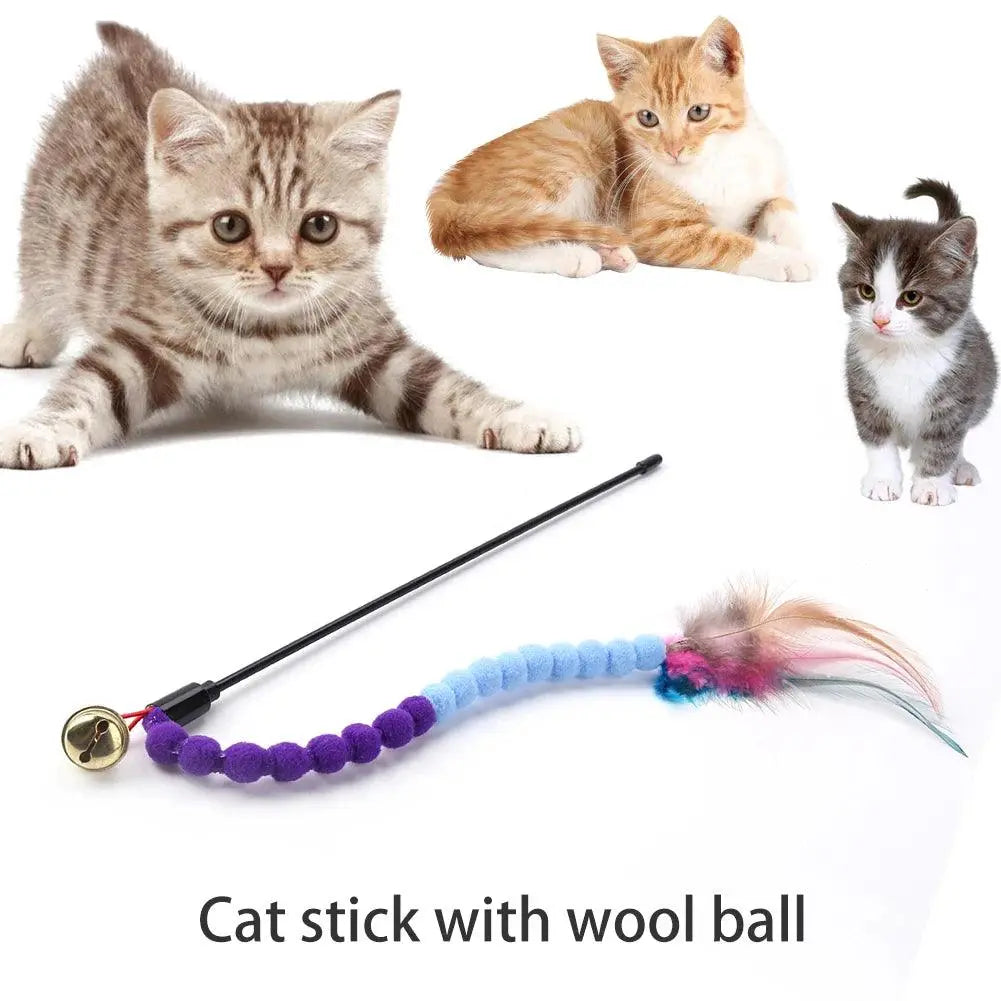 Cat Toys Cute Funny Colorful Rod Teaser Wand Plastic Pet Toys for Cats Interactive Stick Pet Teaser Cat Supplies - petguardiansupplies