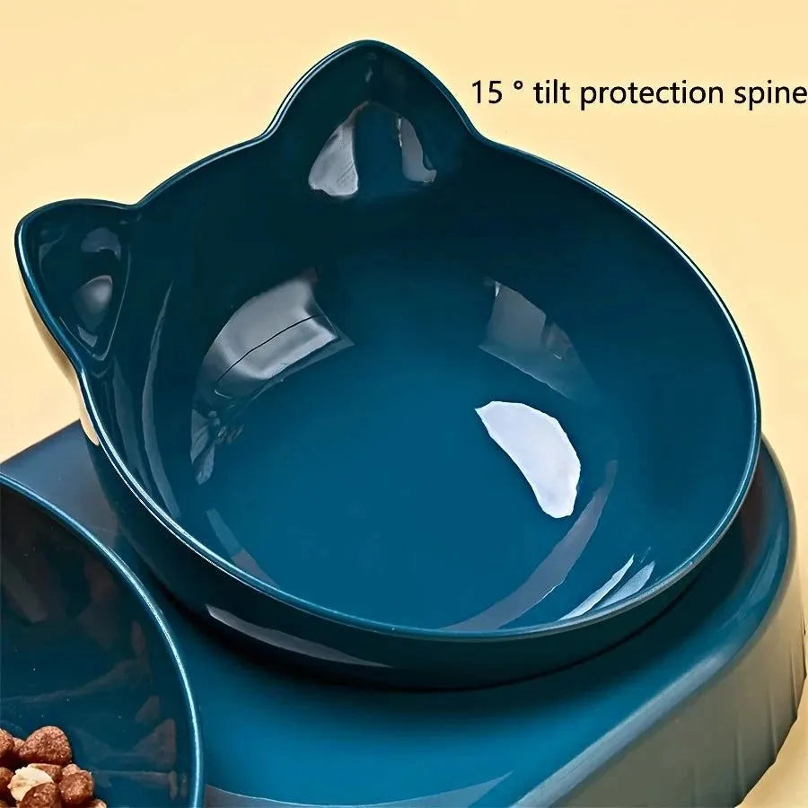 Pet Bowls With Water Feeder, 3 In 1 Ear Design Tilted Cat Water And Food Bowl Set With Gravity Water Bottle For Neck Protection - petguardiansupplies