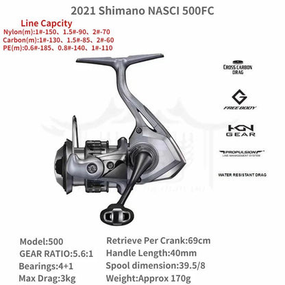 2021 Shimano NASCI FC 500 C2000 2500 2500HG 2500SHG C3000 C3000HG 4000 4000XG C5000XG Spining Fishing Reel Saltwater Fishing - petguardiansupplies